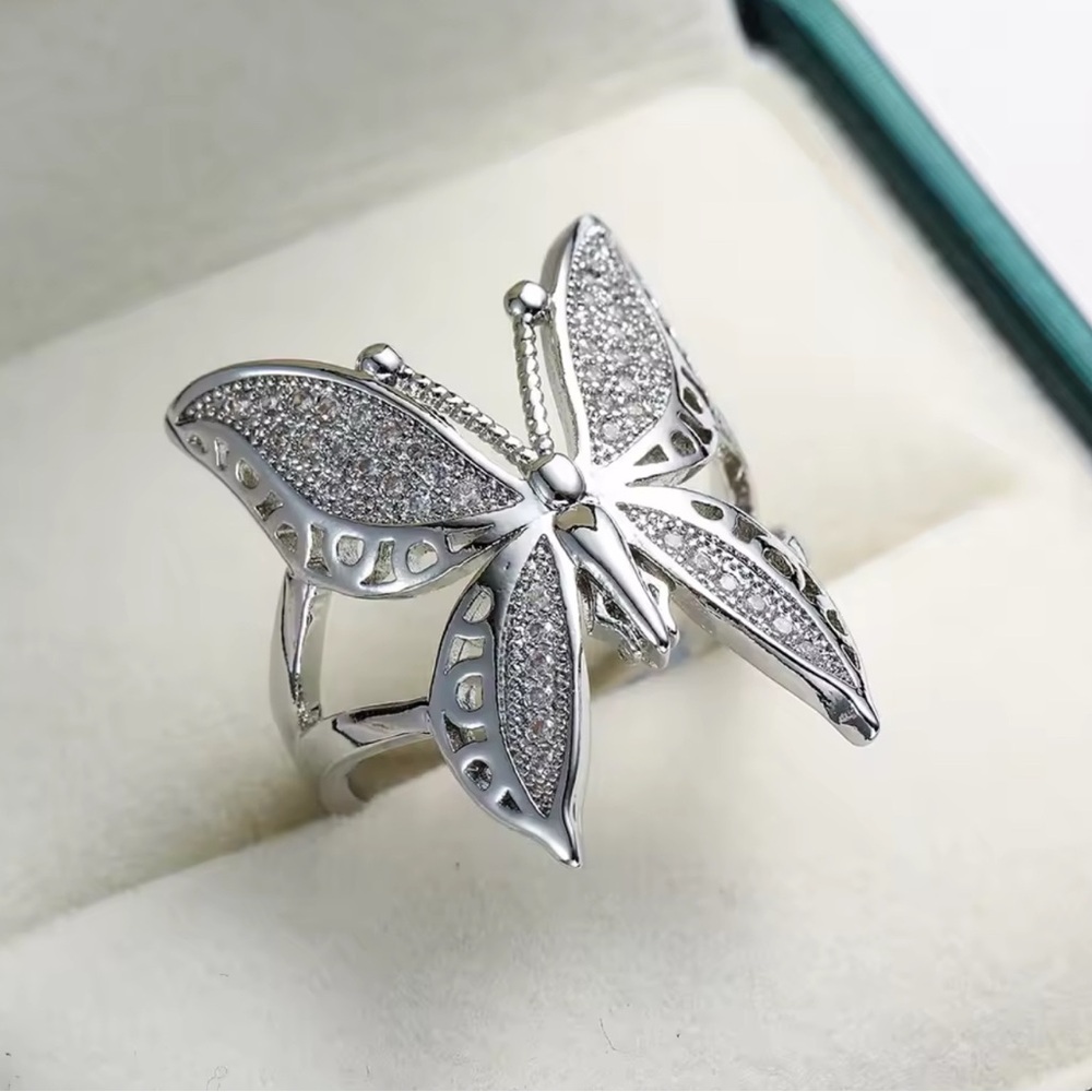 925 Sterling Silver Elegant Silver Butterfly Adjustable Ring